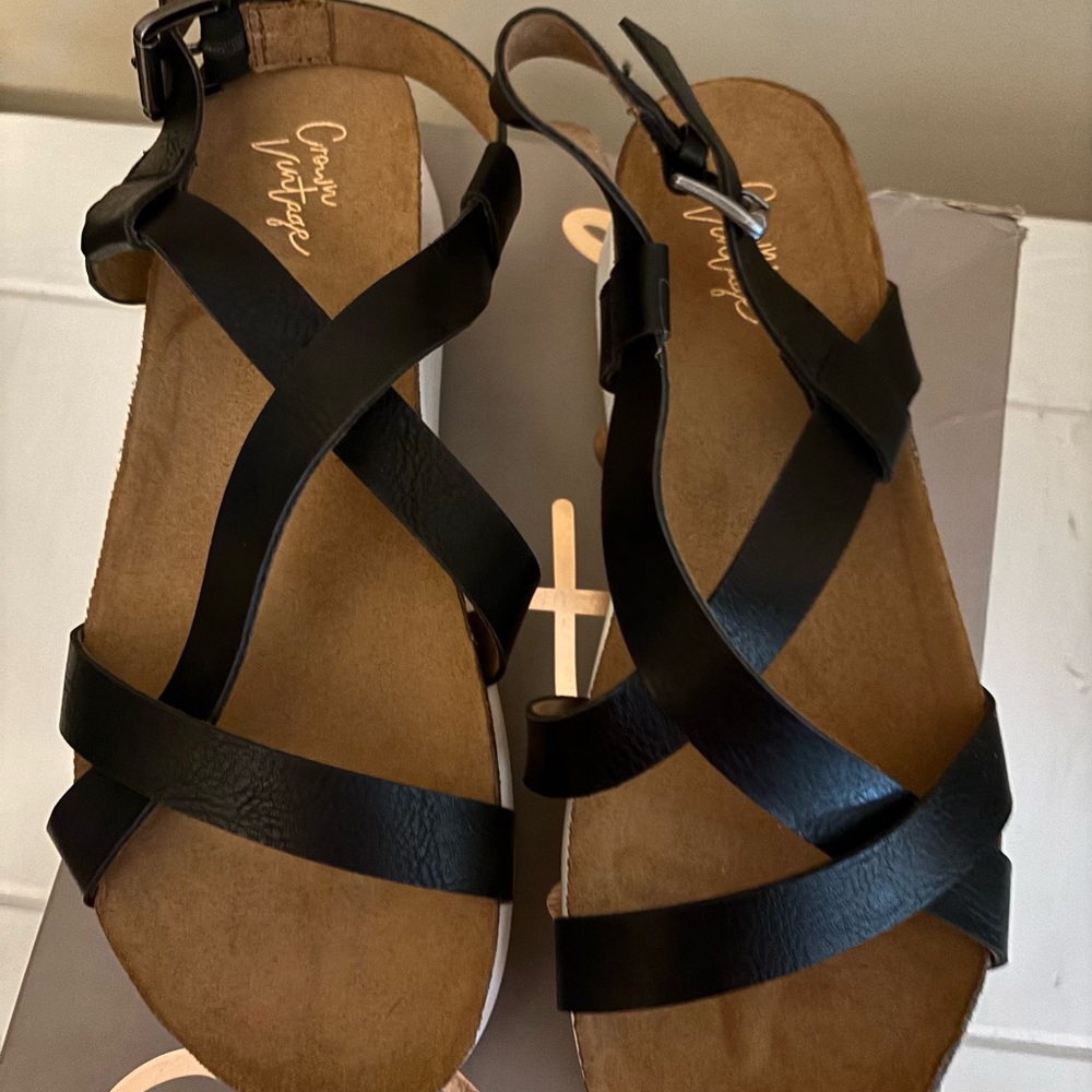 Crown Vintage Black Crisscross Slingback Sandals